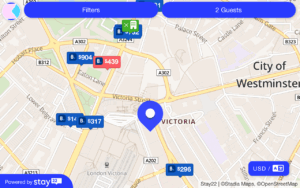A map of Victoria showing the location of the Apollo Victoria and surrounding hotels