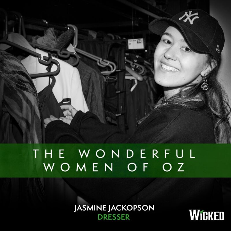 An image of Jasmine Jackopson, Dresser prepping costumes. We see the text "The Wonderful Women of Oz"