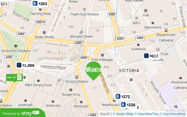 A map of Victoria with an icon marking the Apollo Victoria Theatre