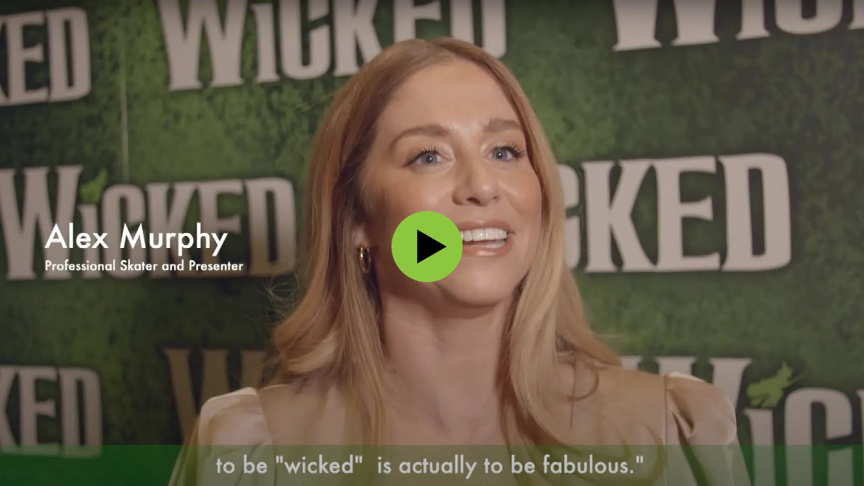 Video still of Alex Murphy, professional skater and presenter. On the bottom it says : To be Wicked is actually to be fabulous.
