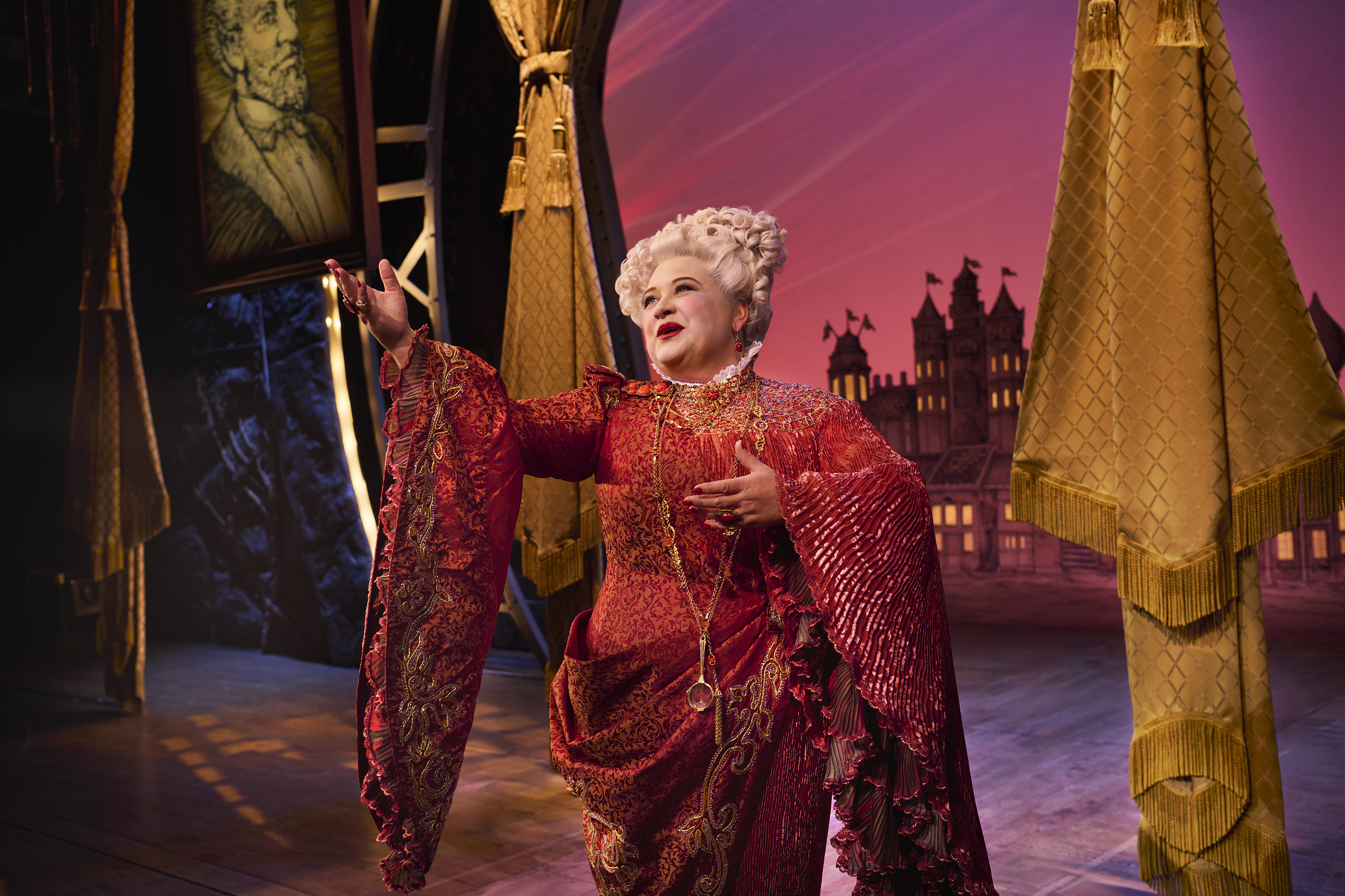 An image of Claire Machin in the role of Madame Morrible from Wicked the musical